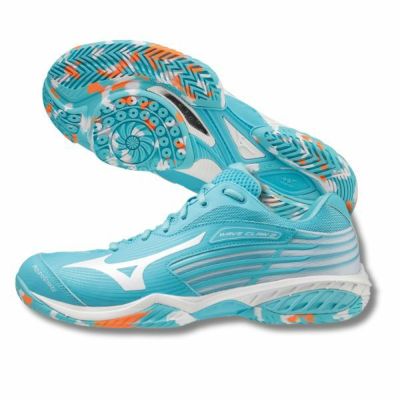 ミズノ　WAVE CLAW 2 FIT　71GA211711　バドミントンシューズ　ターコイズ×ホワイト×オレンジ　ユニセックス