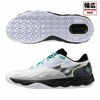 ミズノ　MIZUNO　【クレー／砂入り人工芝コート】テニスシューズ　ウエーブエンフォースコート WIDE OC　61GB243109　ワイドモデル　09：ホワイト×ブラック