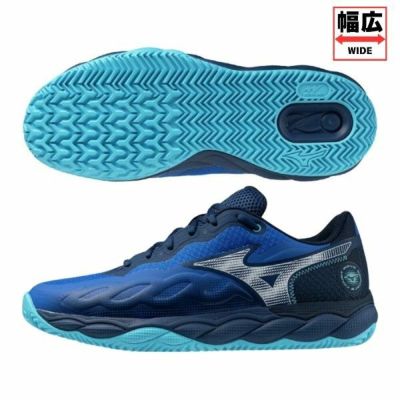 ミズノ　MIZUNO 【クレー／砂入り人工芝コート】テニスシューズ　ウエーブエンフォースコート WIDE OC　61GB243128 ワイドモデル 28:ブルー×ホワイト×ネイビー