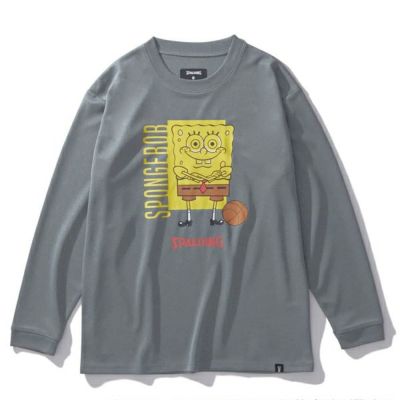 メール便発送可　スポルディング　ジュニア ロングスリーブTシャツ スポンジ・ボブ バスケットボール フリーク　SJT24167S-ヘザーグレー　ジュニアバスケウェア