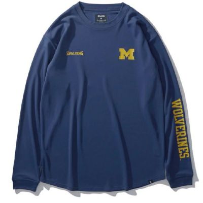 メール便発送可　スポルディング　ロングスリーブTシャツ ミシガン Mロゴ ロウンドヘム　SMT24124M-ネイビー　バスケットボールウェア