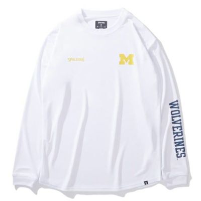メール便発送可　スポルディング　ロングスリーブTシャツ ミシガン Mロゴ ロウンドヘム　SMT24124M-ホワイト　バスケットボールウェア