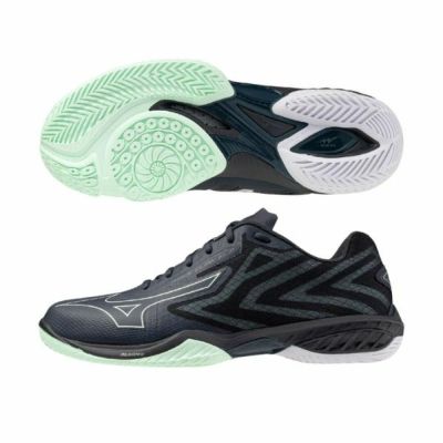 ミズノ　MIZUNO　バドミントンシューズ　ウエーブクローEL2 WIDE　[ユニセックス]　71GA258465　4Eワイドタイプ　65:ライトグレー×ホワイト×グリーン