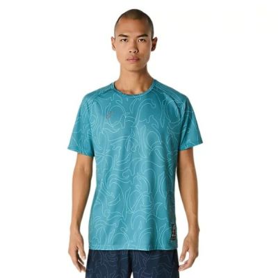 メール便発送可　アシックス　ドライグラフィック半袖シャツ　2031E994-401　トレーニングウェア　ATLANTIS BLUE